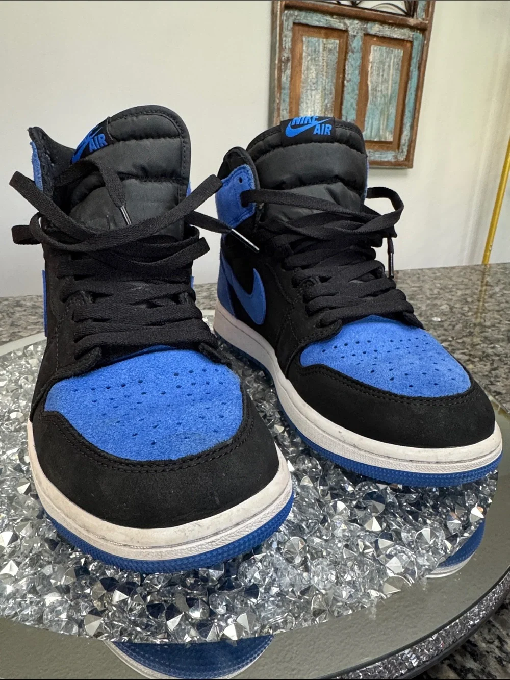 Air Jordan 1 Retro High Black & Royal Blue Suede EUC 10.5